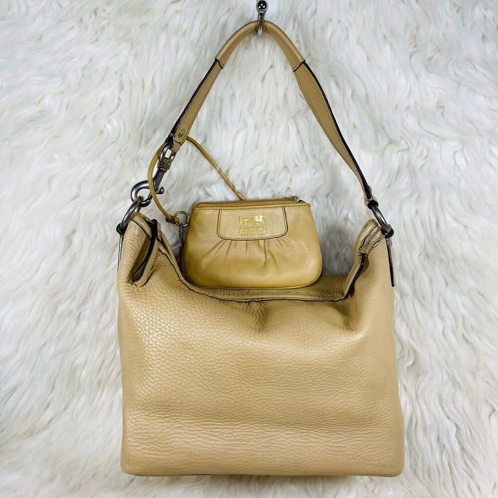 Coach Pebbled Shoulder Bag in Beige